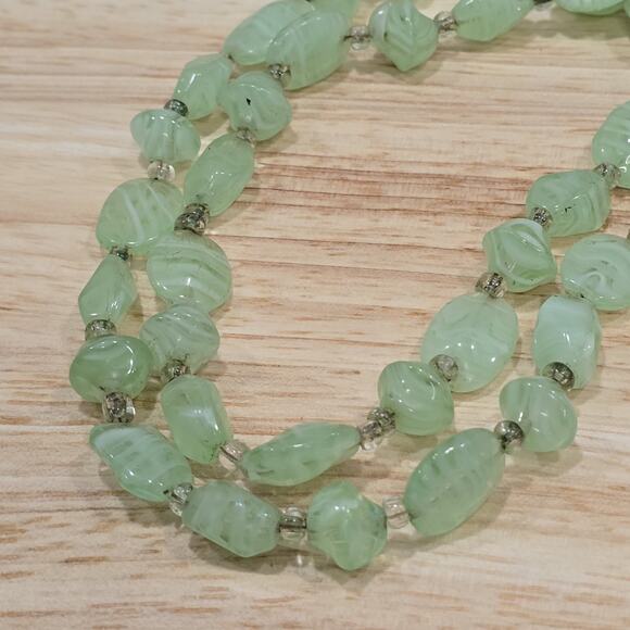 Mint Green Polished Glass Swirl Stone Effect 32" Continuous Bead Necklace - Picture 3 of 13